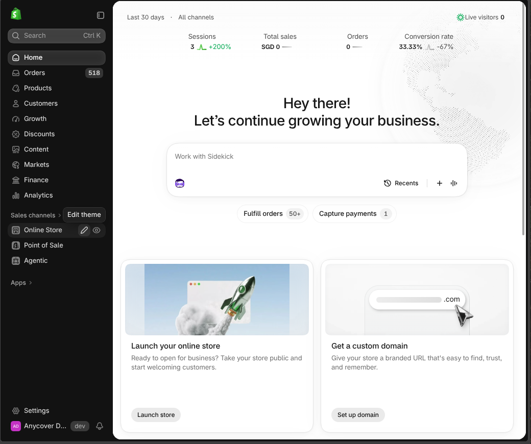 Open Online Store and choose Edit theme